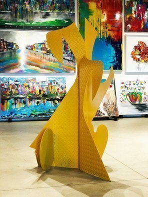 Mac Worthington: 'yellow shadows', 2020 Aluminum Sculpture, Abstract. Outdoor Welded aluminum painted automotive acrylic   clear coated. Available. Signed   dated. Certificate of Authenticity. Installation, delivery or shipping is available. ...