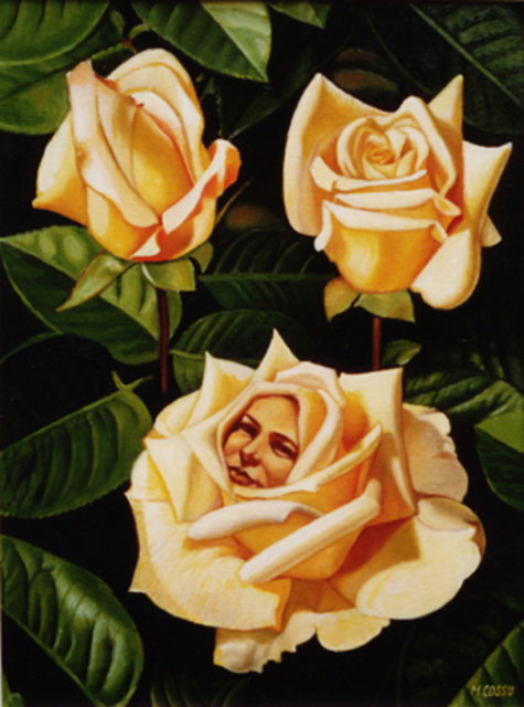 Mario Cossu  'Yellow Roses', created in 1998, Original Painting Oil.