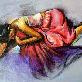 Maitrry P Shah: 'thoughts of yours', 2020 Acrylic Painting, Figurative. Artist Description: In this painting Maitry shah has capture beautiful emotions of woman.  Thoughts of yours   painting represents mixed thoughts of woman. Grey color depicts sorrow and purple color represents happiness . ...
