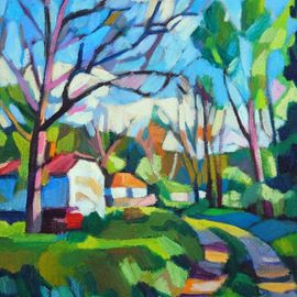 Maja Djokic Mihajlovic: 'village landscape', 2018 Oil Painting, Landscape. Artist Description: Village , landscape, architecture, oil, canvas, nature, ...