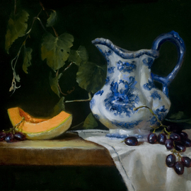 Blue Pitcher with Canteloupe By Barbara A Jones