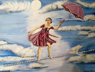 Mamu Art: 'Balance', 2009 Acrylic Painting, Undecided.    Das Leben ist manchmal wie ein Drahtseilakt. Diese Frau aber scheint - hoch in den Wolken - vollig schwerelos uber das Seil zu balancieren      ...