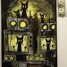 Phillip Stevens: 'The Dog Watch', 2014 Acrylic Painting, Surrealism. Artist Description:  Robots and black cats. My favorite things in life. ...