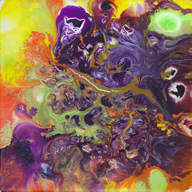 C. Mari Pack: 'Energy and Movement', 2014 Acrylic Painting, Abstract. Artist Description:  One of a kind original poured abstract acrylic painting on a canvas surface, using: Yellow, Orange, Green, and Purple. All materials used are archival. energy, fluid, bold, spiritual....