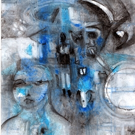 Mario Ortiz Martinez: 'meditation in blue', 2021 Oil Painting, Abstract Figurative. Artist Description: Looking for figures and themes at random, sometimes a composition of great expressive force emerges, which suggests heroism, will and decision. This study for a mural, if carried out, will nevertheless be superior in expression, since the original idea is concentrated in a small format, the work to ...