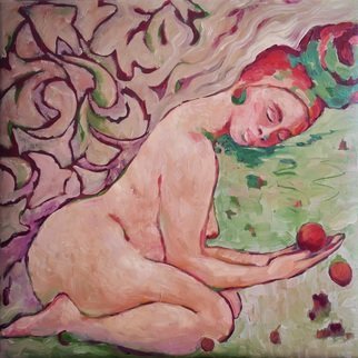 Marina Venediktova: 'prayer for fruits', 2022 Oil Painting, Erotic. 