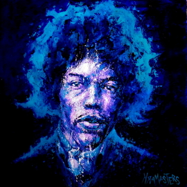 Mark Masters: 'purple haze', 2014 Acrylic Painting, Portrait. Artist Description: portrait, pallet knife, texture, Jimi Hendrix, acrylic, on panel, colorful, luminescence, traditional, painting, modern, composition, original, ...