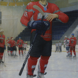 Yuriy Matrosov: 'portrait of a hockey man', 2015 Oil Painting, Portrait. Artist Description: Painting Oil on Canvas. This artwork depict realistically rendered painting of hockey man. For this painting, I applied several layers of paint to the canvas in classic oil painting technique. I used a strong light and heavy shadows to create depth in a painting and a centre of ...