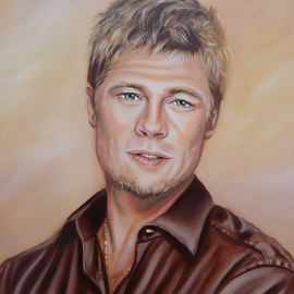 Marion Dutton: 'Portrait of Brad Pitt', 2012 Oil Painting, Portrait. Artist Description:   Portrait of Brad Pitt.  This is also a demo on You tube, search for mazart studio or 7 steps to painting Brad Pitt ...