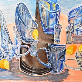 Medea Ioseliani: 'glass and lemon', 2017 Acrylic Painting, Still Life. Artist Description: The picture shows the party mood at home where glasses dance with lemons...