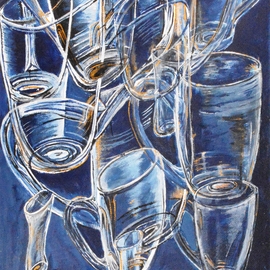 Medea Ioseliani: 'glasses in blue', 2017 Acrylic Painting, Still Life. Artist Description: The picture creates the party mood at home ...