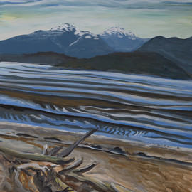 Melissa Burgher: 'Boundary Bay', 2015 Acrylic Painting, Landscape. Artist Description:   # mountains # river # Delta # tsawwassen # outdoors # painting # original # plein air    ...