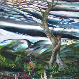 Melissa Burgher: 'Surreal Landscape', 2015 Oil Painting, Landscape. Artist Description:     # hugepainting # Canadianart # imagination # BCartist # tree # sky  ...
