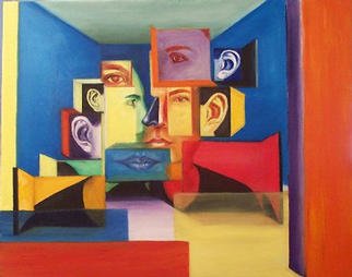 Eduardo Diaz: 'Squared head', 2001 Oil Painting, Portrait. 