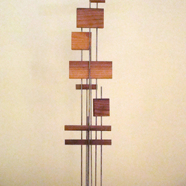 Mrs. Mathew Sumich: 'Family 7', 1960 Wood Sculpture, Minimalism. Artist Description:  narrow wood 'slats' on metal rods secured into wooden base - natural stain finish  ...
