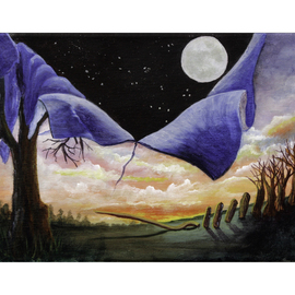 Martha Johnson: 'At the Crack of Dawn, Night Fell', 2014 Acrylic Painting, Surrealism. Artist Description:  Landscape showing crack of dawn with night falling! ...