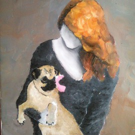 Benjamin Farkas: 'Hello Pug', 2016 Oil Painting, Portrait. Artist Description:   oil, portrait, pug, dog, women, beautiful    ...