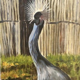 Michael Garr: 'crane', 2023 Oil Painting, Birds. Artist Description: A rendering from a photo taken at Roger Williams Park Zoo in 2022...