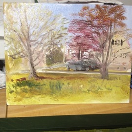 Michael Garr: 'in the neighborhood', 2018 Oil Painting, Landscape. Artist Description: A plein air painting during the evening monday night painting group session at Lorena Pugh s studio...