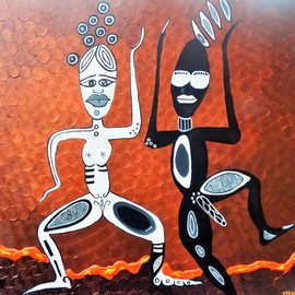 Mulumba Tshikuka: 'papaya', 2015 Acrylic Painting, Abstract Figurative. Artist Description: Man and woman dancing ...