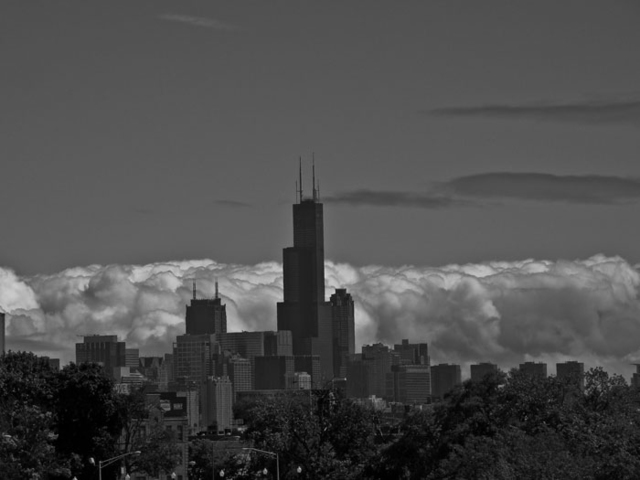 Artist Nancy Bechtol. 'Black And White Cloudy Skyline Chicago' Artwork Image, Created in 2009, Original Photography Mixed Media. #art #artist