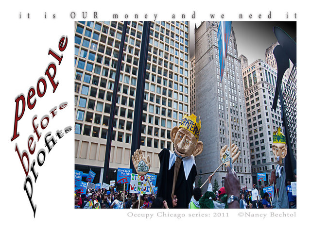 Artist Nancy Bechtol. 'Occupy Chicago Series   People Before Profits' Artwork Image, Created in 2012, Original Photography Mixed Media. #art #artist