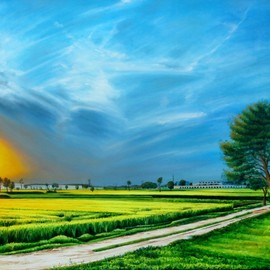 Shahid Rana: 'pakistani village scene', 2015 Oil Painting, Landscape. Artist Description: a scene of Pakistani village, painted by shahid rana, painted in 2015 with the medium of oil paint on imported canvas. ...