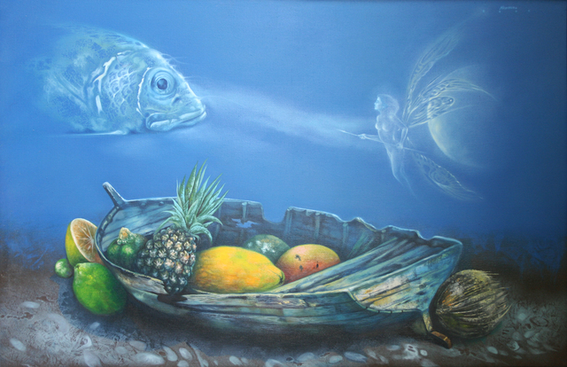Artist Nelson Madero. 'Offering Underwater' Artwork Image, Created in 2011, Original Painting Oil. #art #artist