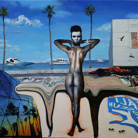 Richard Barone: 'gala my ass', 2017 Oil Painting, Surrealism. Artist Description: Gala was, of course, Salvador DaliaEURtms wife and the subject of many of his paintings. Gala Contemplates the Mediterranean Sea which at Twenty Meters becomes the Portrait of Abraham Lincoln  1976  is not a portrait of Gala but of a waitress Dali met at a restaurant in ...