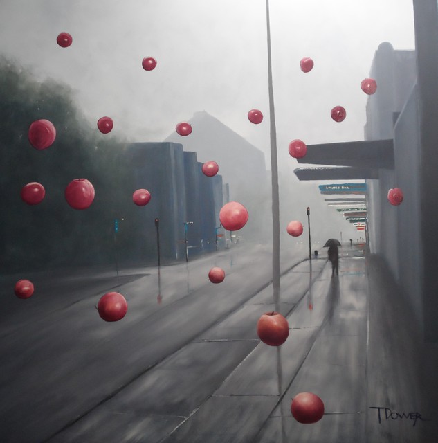 Terry Dower  'Its Raining Apples On George Street', created in 2015, Original Painting Oil.