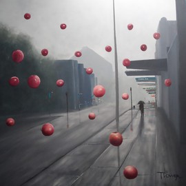 Terry Dower: 'Its Raining Apples On George Street', 2015 Oil Painting, Surrealism. Artist Description:          Oil on Canvas                   ...
