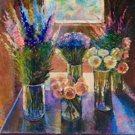 Sergey Lesnikov: 'flowers by the window', 2020 Oil Painting, Floral. Artist Description: Oil on canvas...