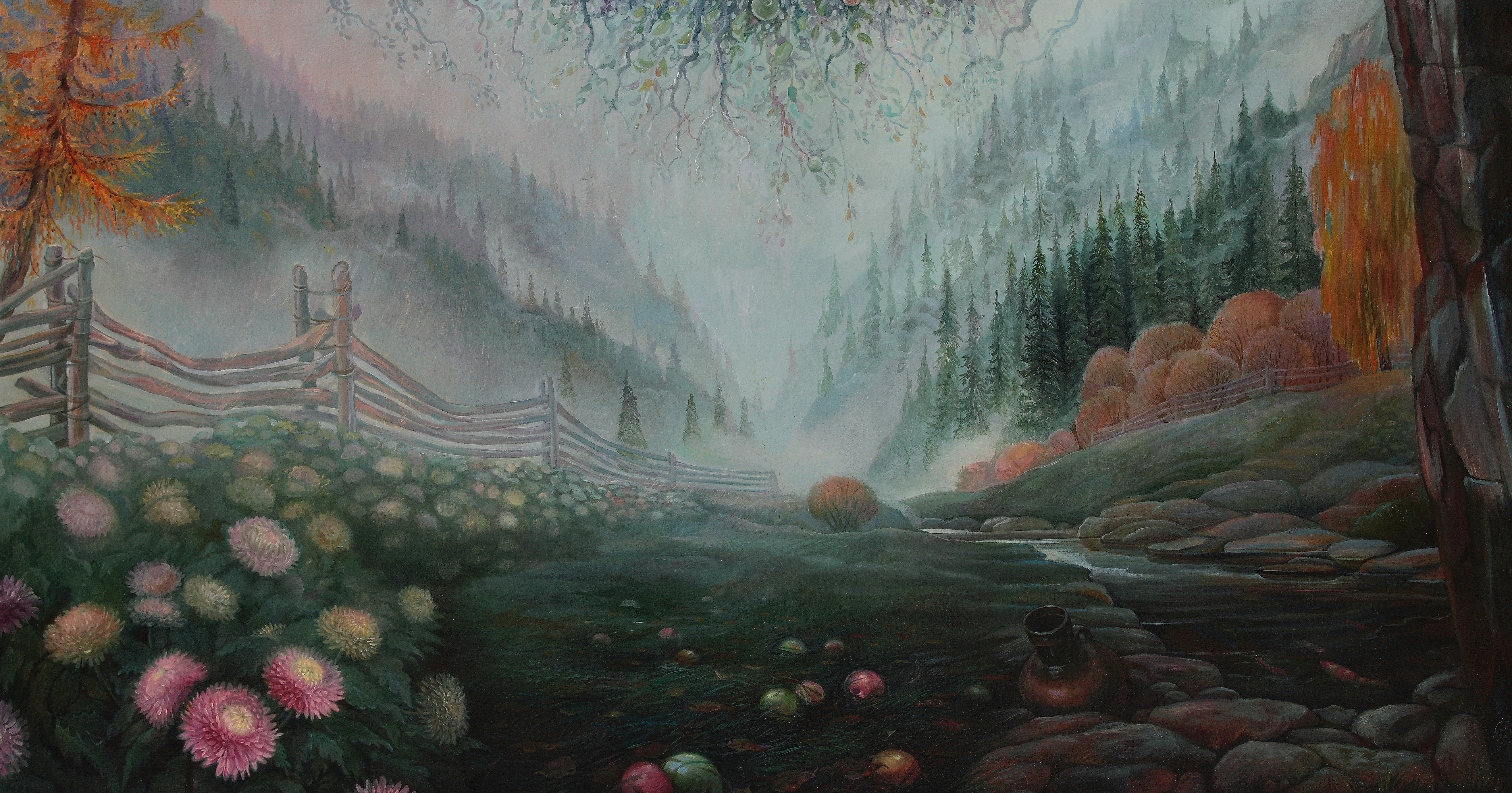 Sergey Lesnikov: 'morning fog', 2021 Oil Painting, Landscape. oil on canvas...