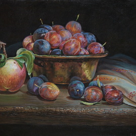 Sergey Lesnikov: 'plums', 2019 Oil Painting, Still Life. Artist Description: Plums, oil on linen...