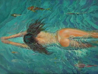 Sergey Lesnikov: 'swimming', 2021 Oil Painting, Erotic. Oil on canvas...