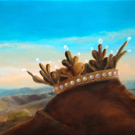 Ekaterina Nikidis: 'the holy crown ii', 2021 Acrylic Painting, Figurative. Artist Description: This painting is a suggestion to create a narration. Why is this crown here in the mountains, who was its owner  It looks like a barbarian one, but it doesn t have an exact prototype. . .Thus, we can ask a lot of questions and make different guesses. But ...