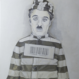 Natia Khmaladze: 'Choice ', 2014 Oil Painting, Portrait. Artist Description:   Charlie Chaplin portrait oil o canvas male prisoner black and white art work people man    ...
