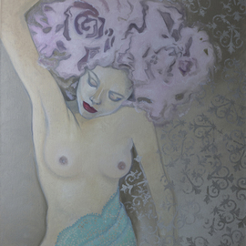 Natia Khmaladze: 'Daydream', 2015 Oil Painting, Portrait. Artist Description:    Female portrait female torso female nude  lady with roses oil on canvas modern art  ...
