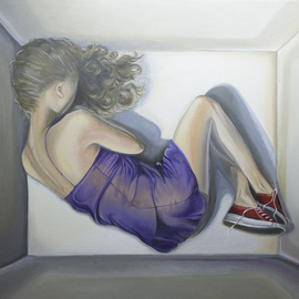 Natia Khmaladze: 'Do You Ever Wonder', 2012 Oil Painting, Portrait. Artist Description:    Portrait girl female woman boxed in box oil on canvas modern 3D  ...