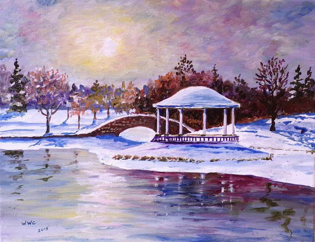 William Christopherson  'Syracuse Onondaga Park Winter Oil Canvas', created in 2015, Original Printmaking Monoprint.