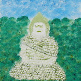 Obert Fittje Artwork Green Fractal Monk, 2007 Oil Painting, Buddhism