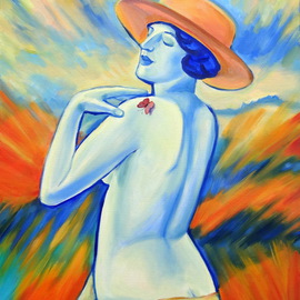Oksana Grineva: 'Orange Hat', 2013 Oil Painting, nudes. Artist Description:  Figurative, female, contemporary, original, giclee, prints ...