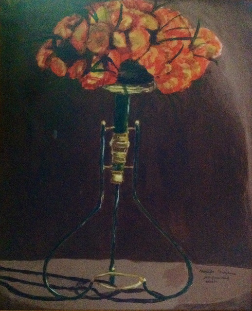 Osamudiamen Azamegbe  'Green Flower Stand', created in 2015, Original Painting Acrylic.