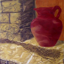 D. K. Osorio: 'Der Hauswein', 2010 Oil Painting, Still Life. Artist Description:  red, wine, jug, sun, stone,  ledge, painting  ...