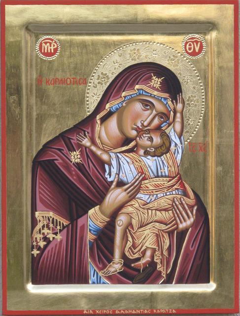 Artist Adamantia Karatza. 'Religious Icon Of Virgin Kardiotissa' Artwork Image, Created in 2012, Original Painting Tempera. #art #artist