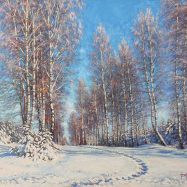 Petr Parkhimovitch: 'way pathway', 2015 Oil Painting, Landscape. Artist Description: Winter. Fresh trodden path on the snow- covered old road.The artwork on the stretcher, without a frame, signed on the front and back side, has a Certificate of Authenticity, certified by expertise.Offer your price. ...