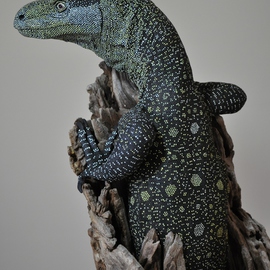 Roger Hjorleifson: 'That is Close Enough', 2013 Ceramic Sculpture, Wildlife. Artist Description:    Clay sculpture of a crocodile monitor lizard ( Varanus Salvadorii) mounted on a mallee stump. Life size. Hand painted.  ...