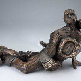 Paul Orzech: 'Struggling With Time', 2002 Bronze Sculpture, Figurative. Artist Description:  I created this piece at a time when I was beginning my career as a young professional artist after having graduated from college.  I found that making time for creating art and life in general was becoming a grind.  There were never enough hours in the day, and ...