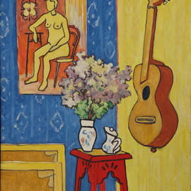 Pavel Tyryshkin: 'still life with guitar', 2020 Oil Painting, Still Life. Artist Description: bouquet, guitar, oil painting on canvas...