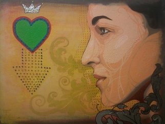 Eduardo Acevedo: 'Reina de Corazones', 2011 Acrylic Painting, Figurative.   Acrylic , silver leaf, markers, rainstone  ...